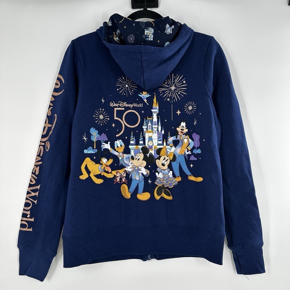 Disney World 50th Anniversary Hoodie Jacket Medium Mickey‎ & Friends Castle Zip - Picture 1 of 12